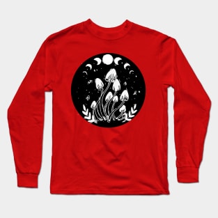 familiy mushroom black circle moon phase night magical fungus Long Sleeve T-Shirt